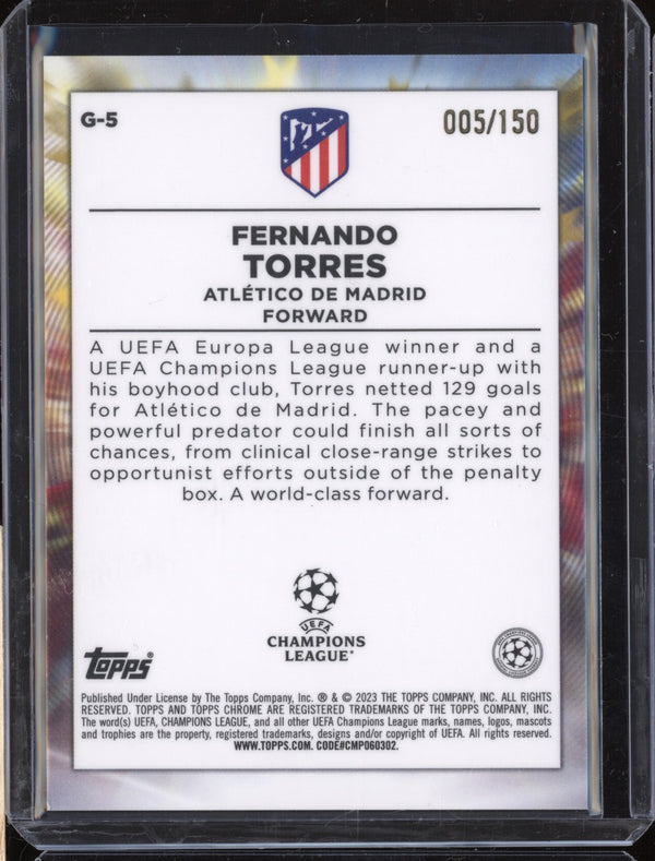 Fernando Torres 2022-23 Topps Chrome UEFA G-5 Golazo Blue 5/150