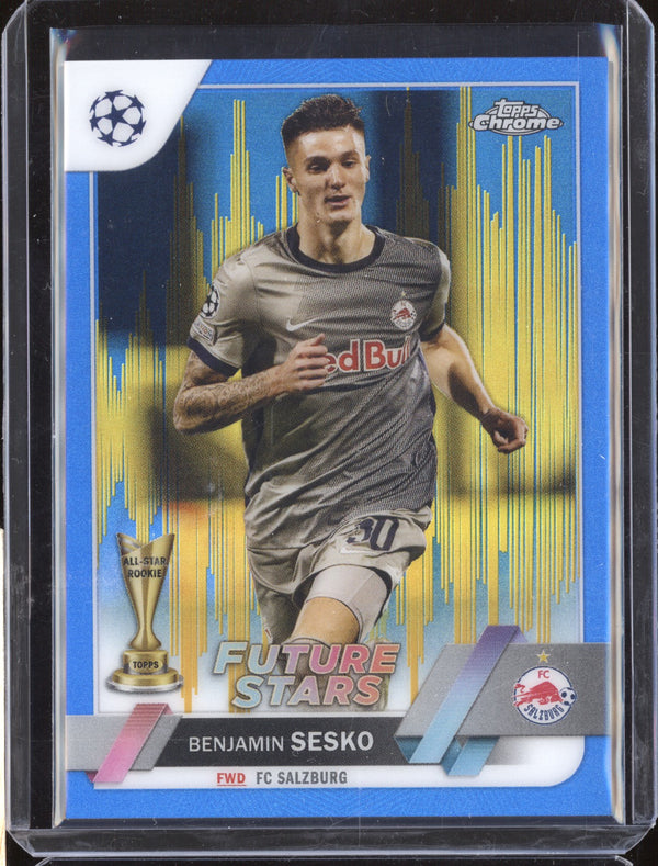 Benjamin Sesko 2022-23 Topps Chrome UEFA 177 Blue & Gold Seismic 31/75