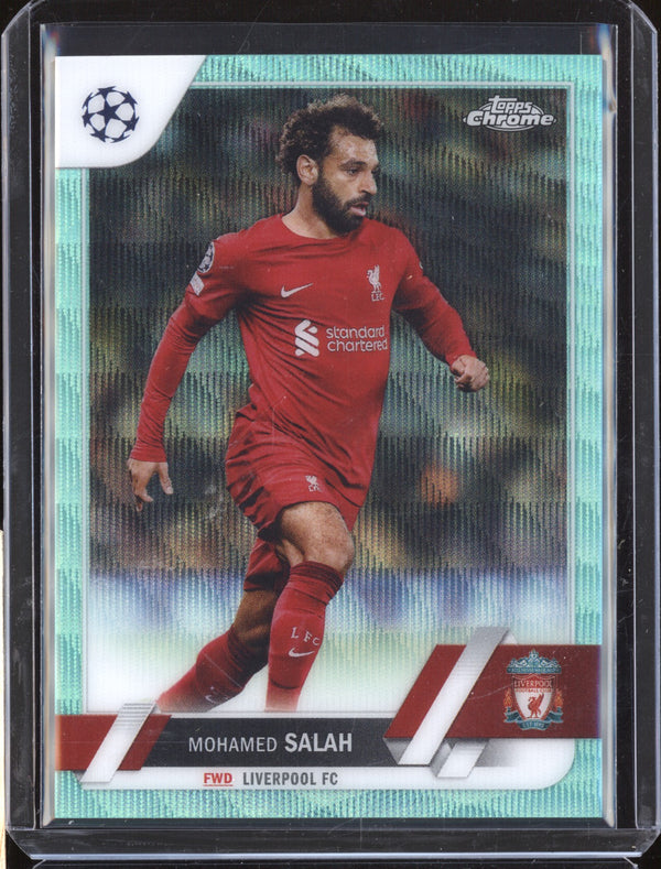 Mohamed Salah 2022-23 Topps Chrome UEFA 71 Aqua Wave 4/199