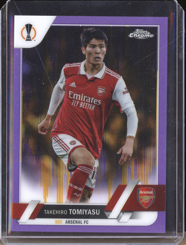 Takehiro Tomiyasu 2022-23 Topps Chrome UEFA 45 Purple & Gold Seismic