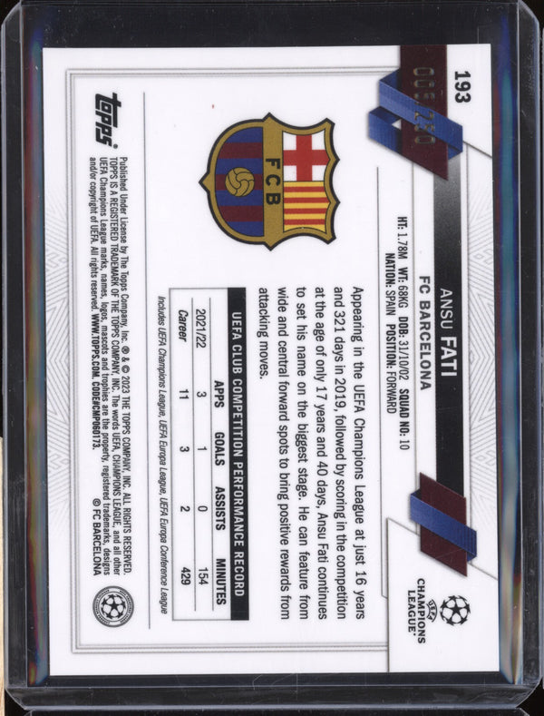 Ansu Fati 2022-23 Topps Chrome UEFA 193 Pink Shimmer 5/250