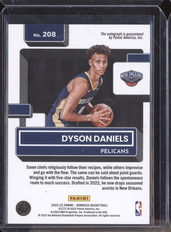 Dyson Daniels 2022-23 Panini Donruss 208 Rated Rookie Auto Gold RC 8/10