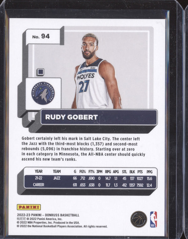 Rudy Gobert 2022-23 Panini Donruss 94 Holo Laser 129/149