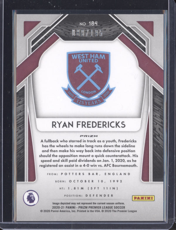 Ryan Fredericks 2020-21 Panini Prizm EPL 184 Breakaway Blue 80/195