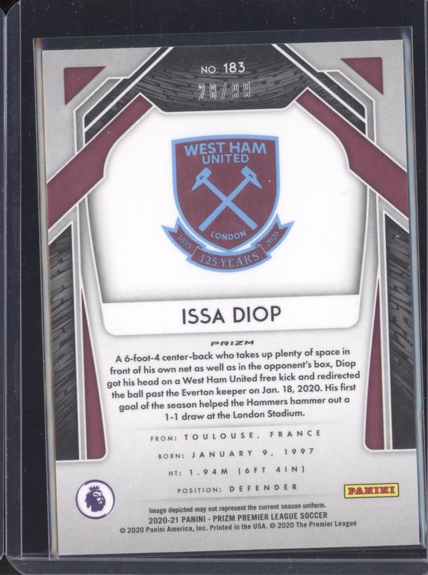 Issa Diop 2020-21 Panini Prizm EPL 183 Breakaway Violet 28/99