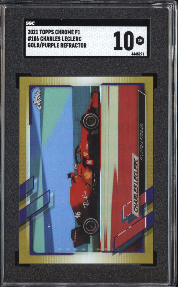 Charles Leclerc 2021 Topps Chrome Formula One Gold Purple Refractor SGC 10