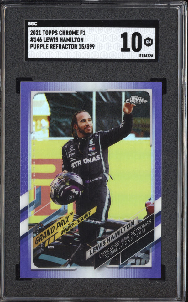 Lewis Hamilton 2021 Topps Chrome Formula One Purple Refractor 015/399 SGC 10