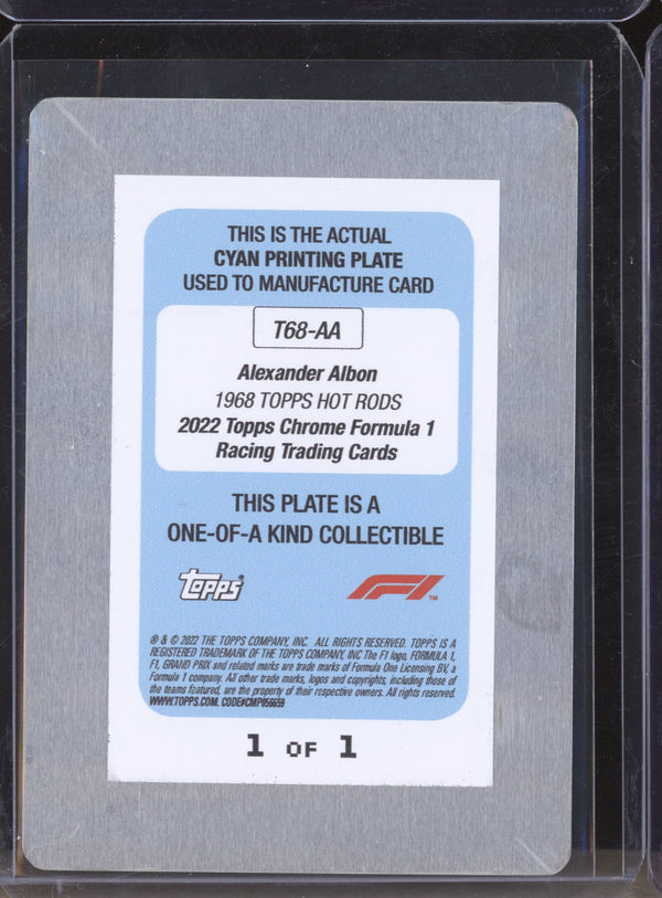 Alexander Albon 2022 Topps Chrome Formula One T68-AA 1968 Topps Hot Rods Cyan Printing Plate 1/1