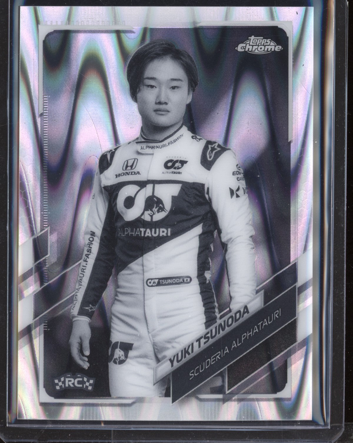 Yuki Tsunoda 2021 Topps Chrome Formula One Black White Ray Wave