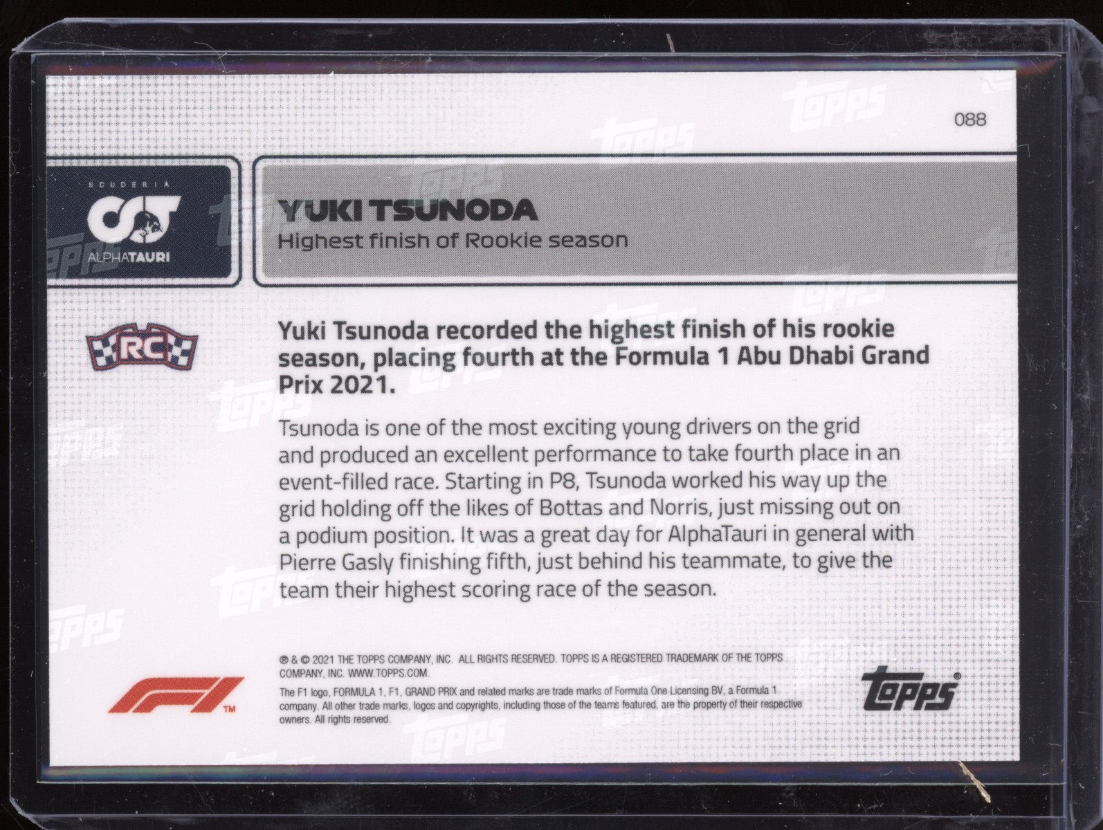 Yuki Tsunoda 2021 Topps Now RC