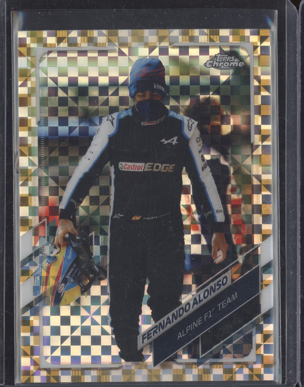 Fernando Alonso 2021 Topps Chrome Formula One 41 Gold Checker Flag 36/50