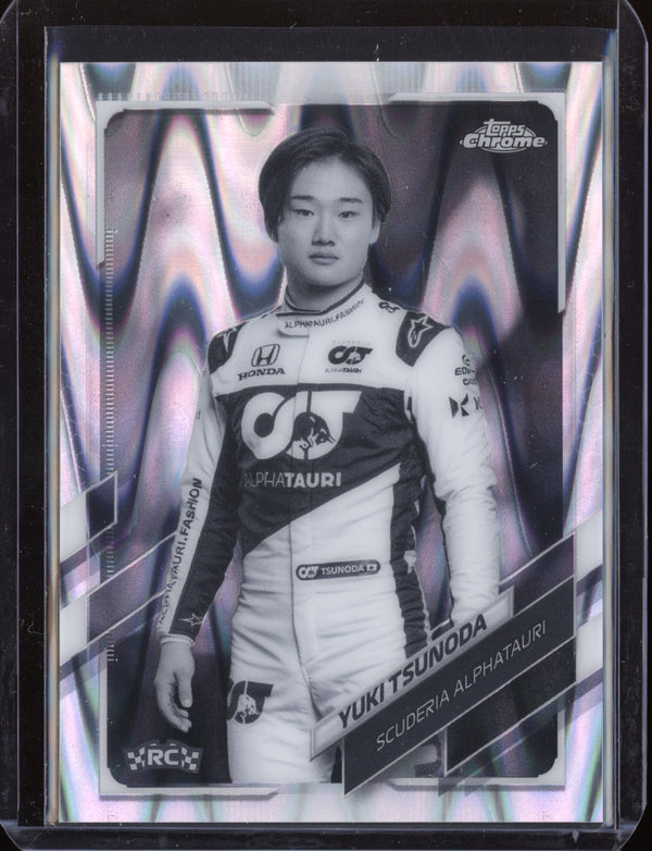 Yuki Tsunoda 2021 Topps F1 Chrome Black & White Ray Wave RC