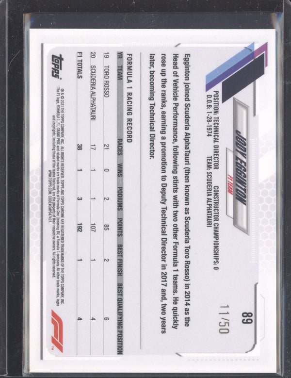 Jody Egginton 2021 Topps Chrome Formula One 89 Gold Checker Flag 11/50