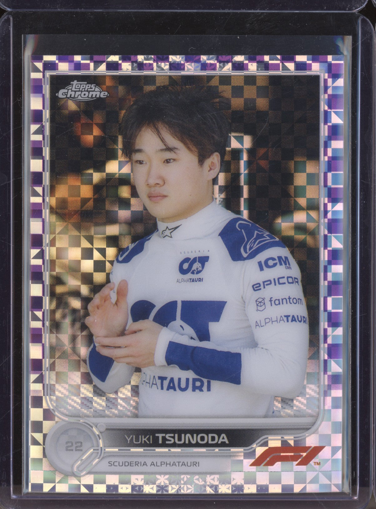 Yuki Tsunoda 2022 Topps Chrome Formula 1 62 Purple Checker Flag 187/199