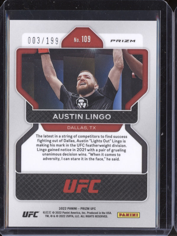 Austin Lingo 2022 Panini Prizm UFC 109 Blue RC 003/199