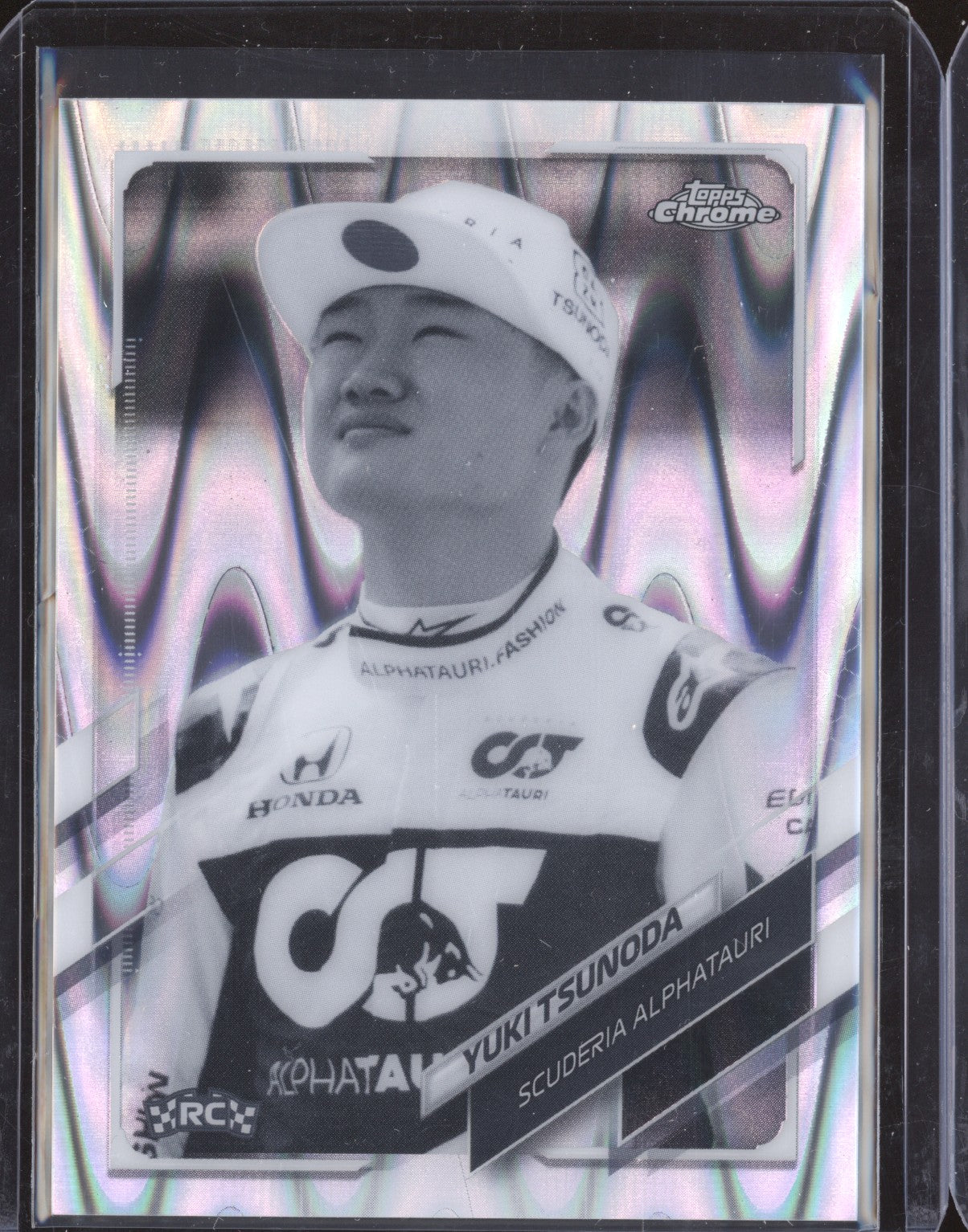 Yuki Tsunoda 2021 Topps Chrome Formula One 49 Black White Ray Wave RC