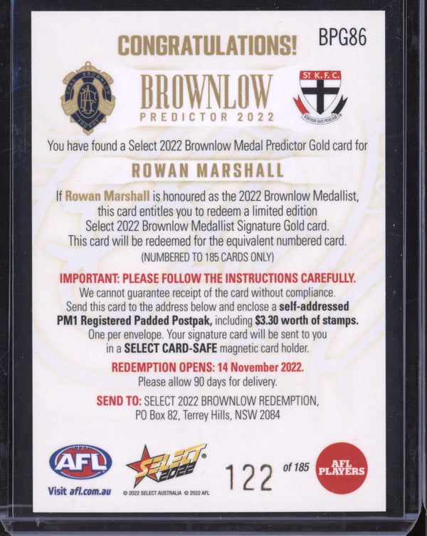 Rowan Marshall 2022 Select Footy Stars Gold Brownlow Predictor 122/185