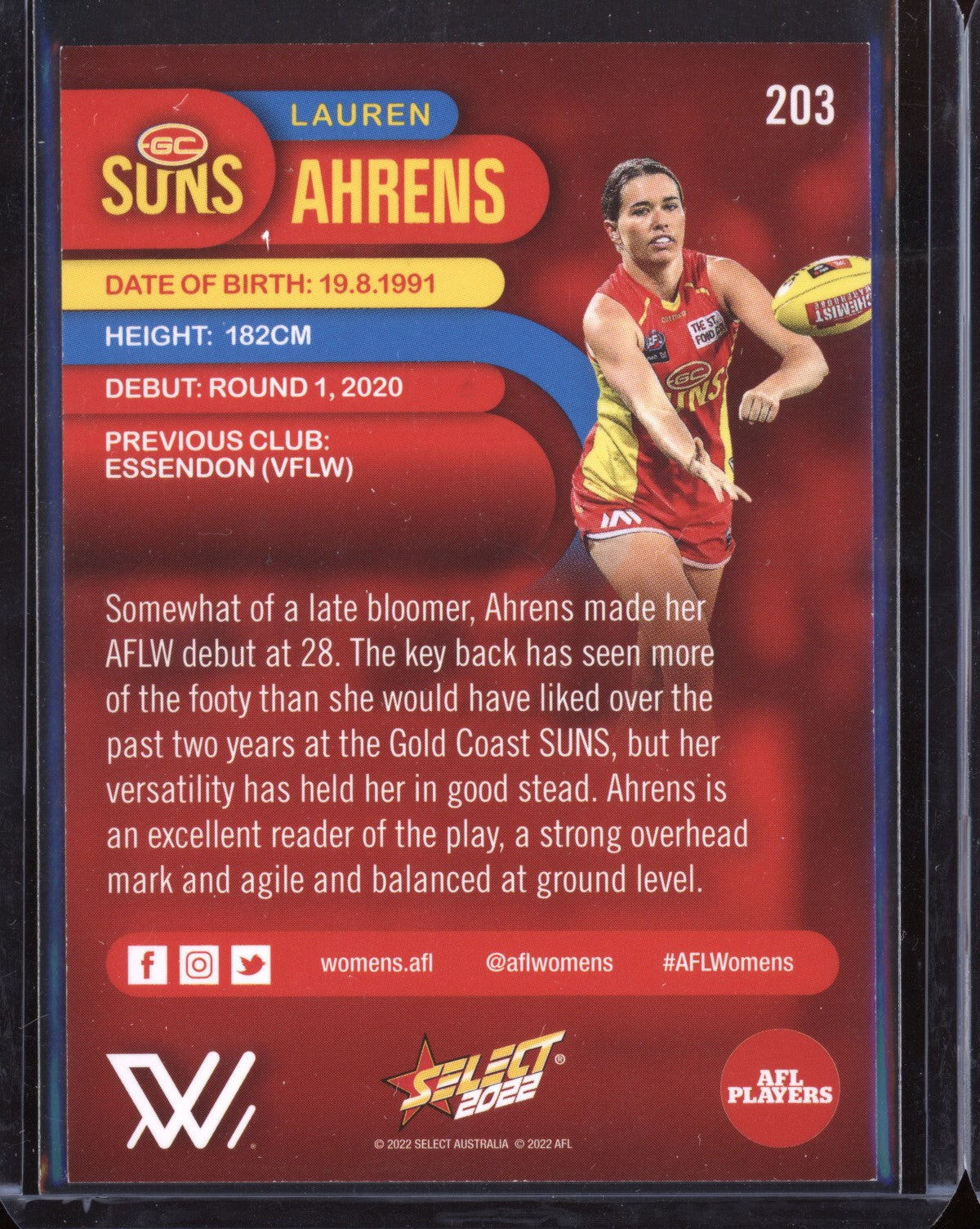 Lauren Ahrens 2022 Select Footy Stars 30th Anniversary Golden Seal