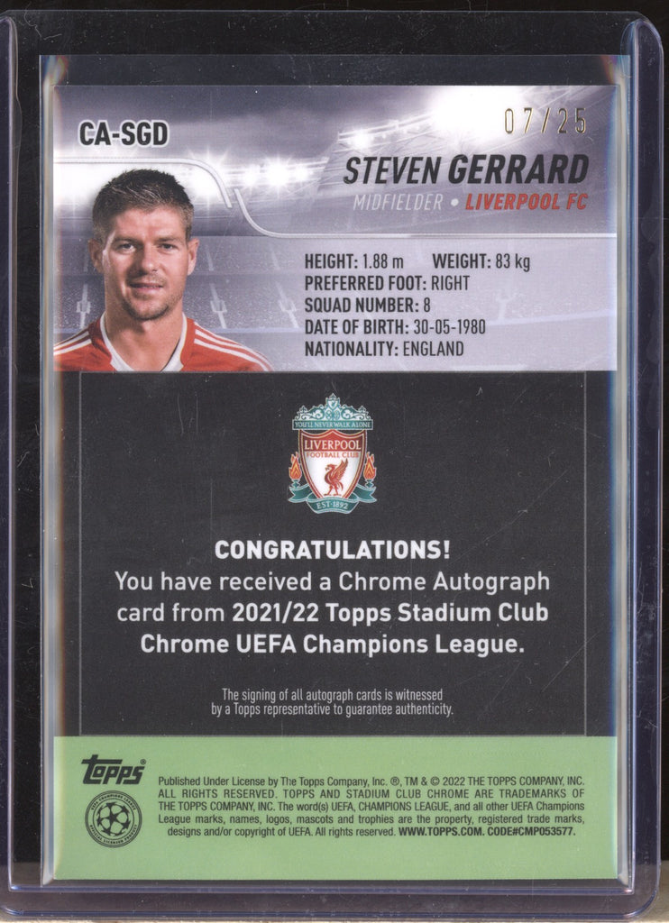 Steven Gerrard 2021-22 Topps Stadium Club Chrome Ucl Orange Prism Auto 