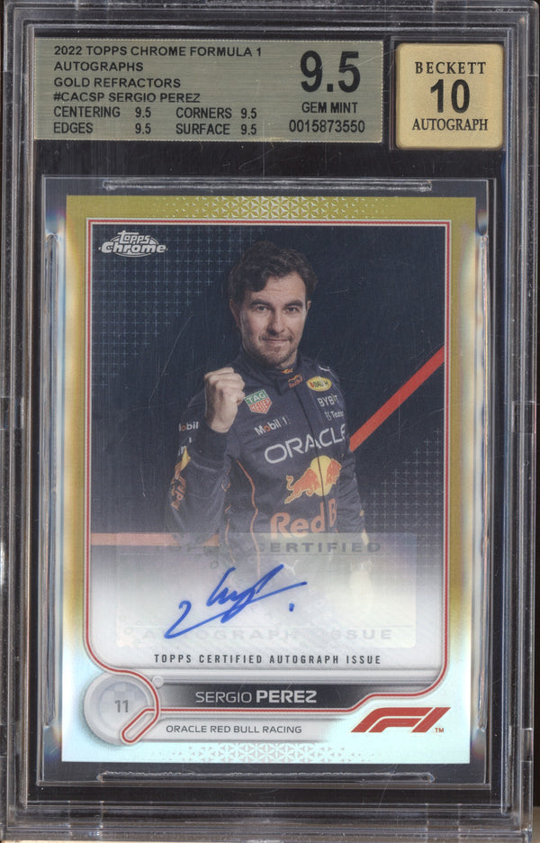 Sergio Perez 2022 Topps Chrome Formula 1 CAC-SP Gold Auto 13/50 BGS 9.5/10