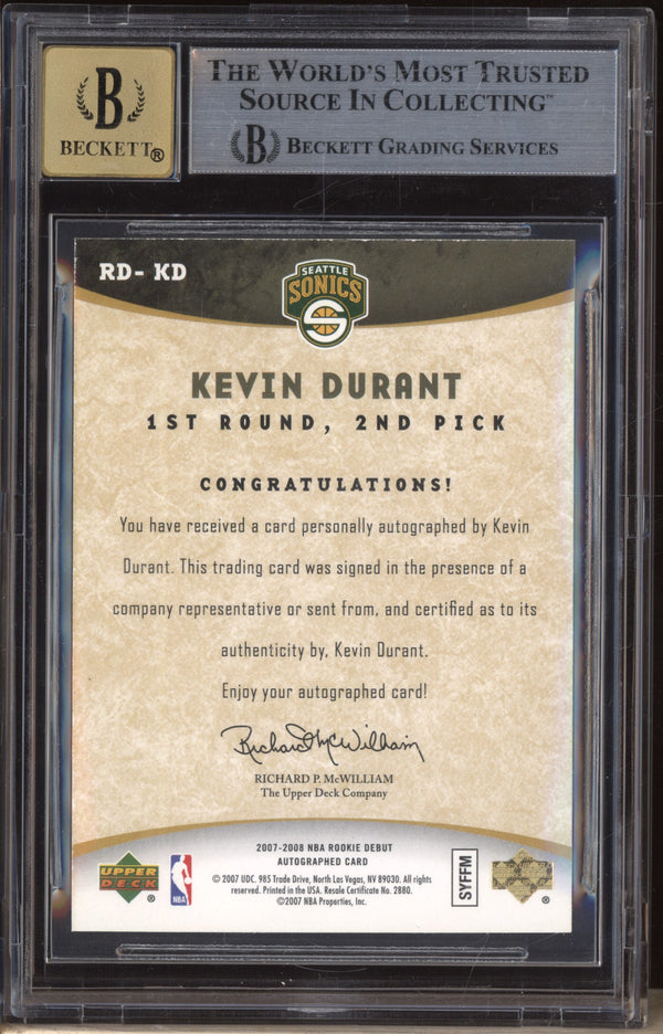 Kevin Durant 2007-08 Upper Deck Rookie Debut RD-KD Auto RC BGS 8.5/10