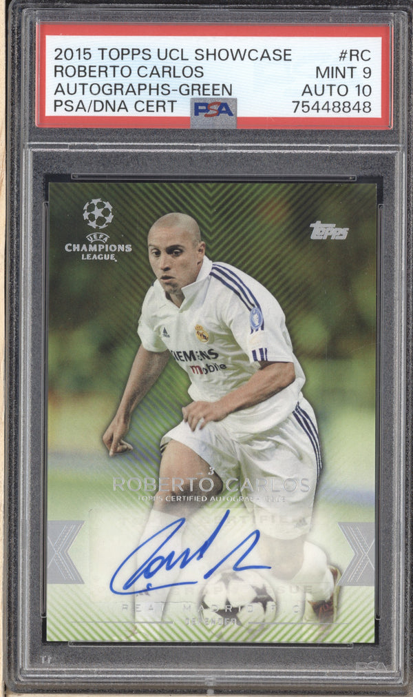 Roberto Carlos 2016 Topps UCL Showcase CLA-RC Green Autograph 141/150 PSA 9/10