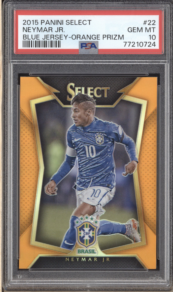 Neymar Jr 2015-16 Panini Select Soccer 22 Orange - Blue Jersey 122/149 PSA 10