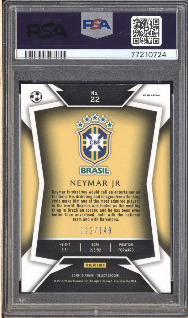 Neymar Jr 2015-16 Panini Select Soccer 22 Orange - Blue Jersey 122/149 PSA 10