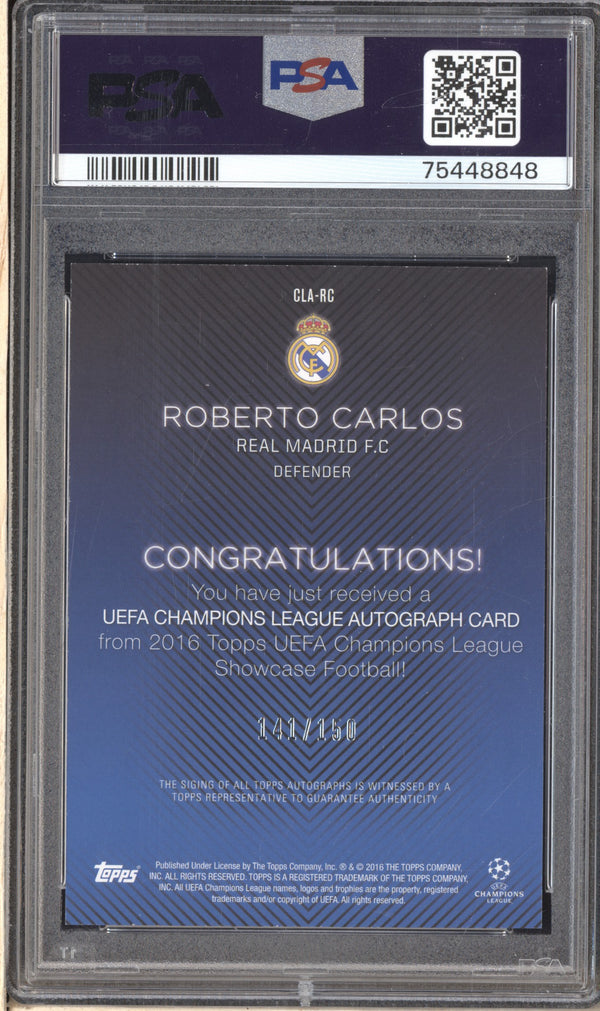 Roberto Carlos 2016 Topps UCL Showcase CLA-RC Green Autograph 141/150 PSA 9/10