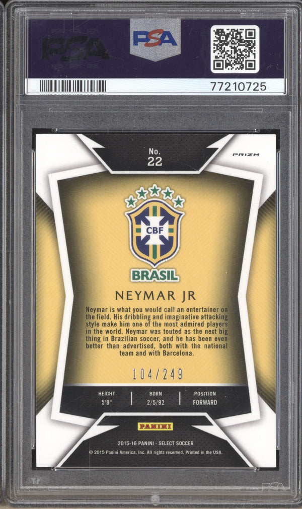 Neymar Jr 2015-16 Panini Select Soccer 22 Camo - Yellow Jersey 104/249 PSA 10