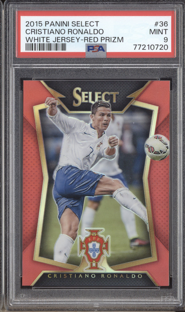 Cristiano Ronaldo 2015-16 Panini Select Soccer Red - White Jersey 31/199 PSA 9