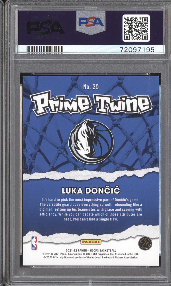 Luka Doncic 2021-22 Panini Hoops 25 Prime Twine Hyper Green 8/25 PSA 9