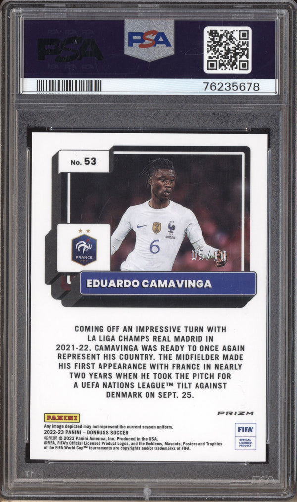 Eduardo Camavinga 2022-23 Panini Donruss Soccer 53 Optic Gold 5/10 PSA 10