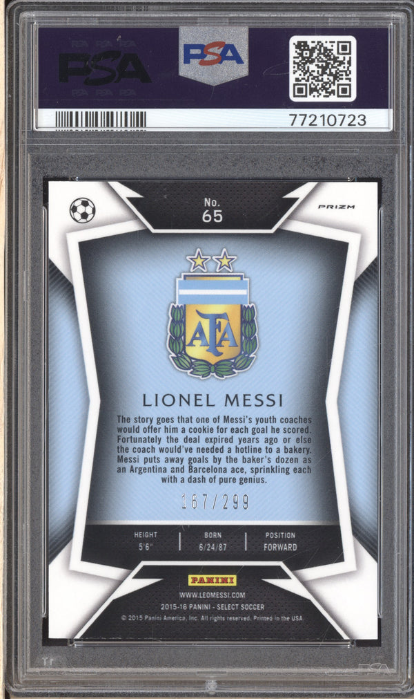 Lionel Messi 2015-16 Panini Select Soccer Blue - Dark Blue Jersey 167/299 PSA 10