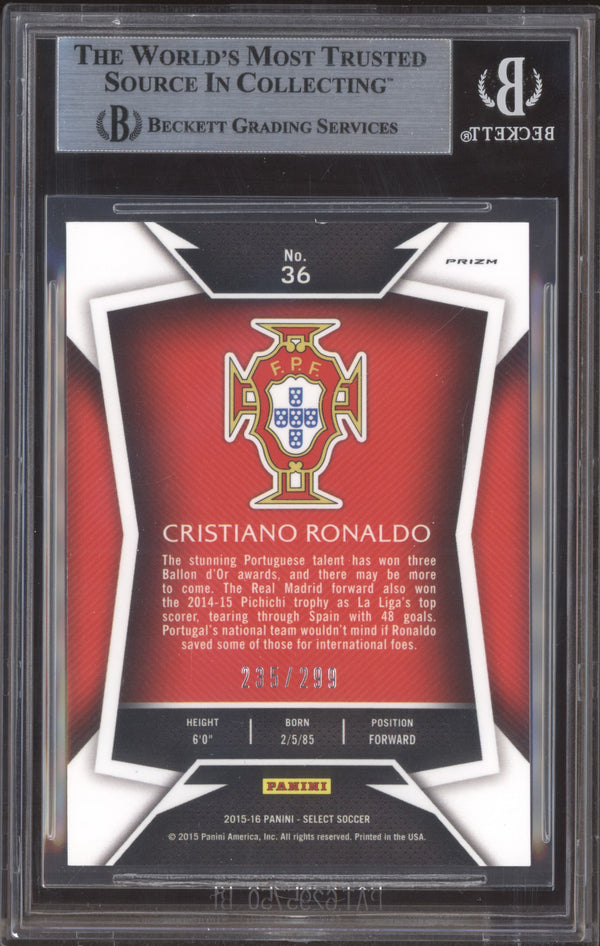 Cristiano Ronaldo 2015-16 Panini Select Soccer 36 Blue 235/299 BGS 9