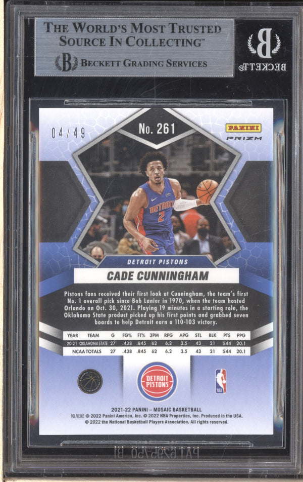 Cade Cunningham 2021-22 Panini  Mosaic 261 Purple NBA Debut 4/49 BGS 9