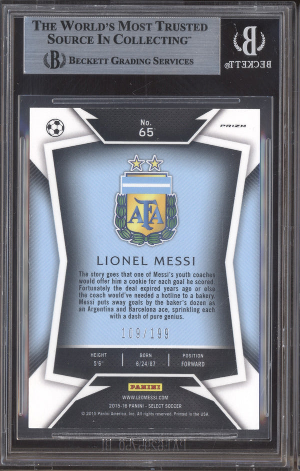 Lionel Messi 2015-16 Panini Select Soccer 65 Variation Red 109/199 BGS 9