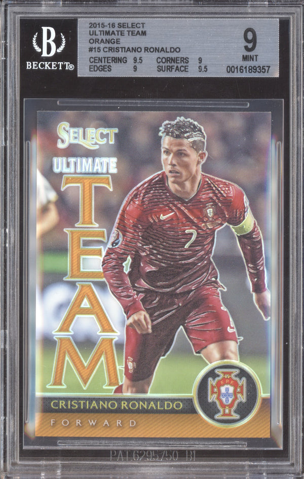 Cristiano Ronaldo 2015-16 Panini Select Soccer 15 Ultimate Team Orange 96/149 BGS 9