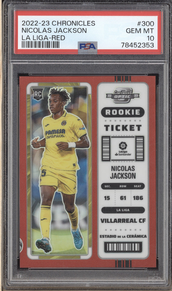 Nicolas Jackson 2022 Panini Chronicles Soccer Contenders Optic Red RC /99 PSA 10