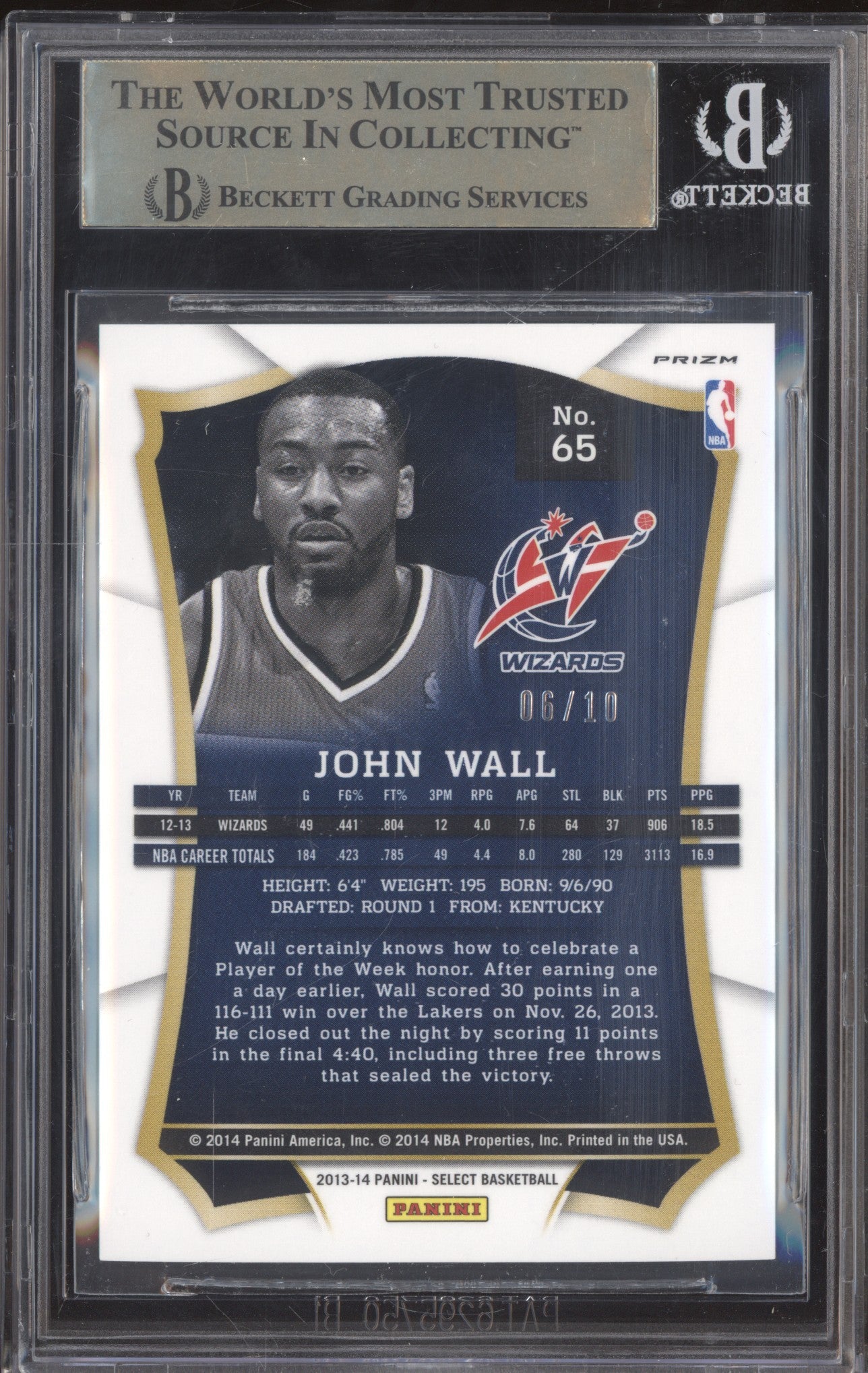 John Wall 2013-14 Panini Select 65 Gold 6/10 BGS 9.5 - The Hobby