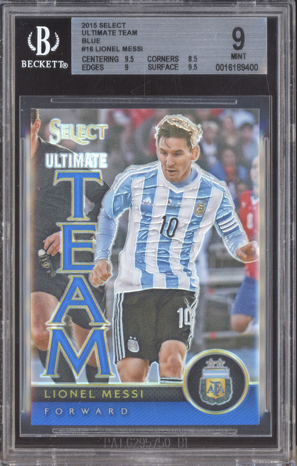 Lionel Messi 2015-16 Panini Select Soccer 16 Ultimate Team Blue 61/299 BGS 9