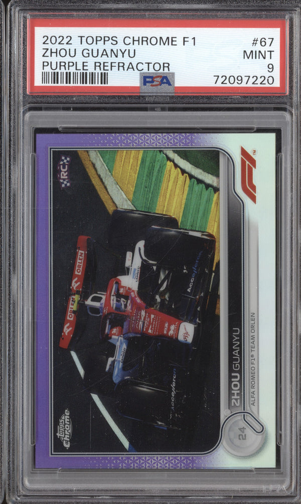 Zhou Guanyu 2022 Topps Chrome Formula 1 67 Purple Refractor RC 28/399 PSA 9