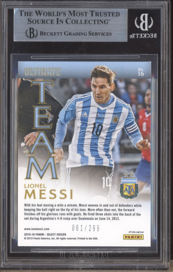 Lionel Messi 2015-16 Panini Select Soccer 16 Ultimate Team Blue 61/299 BGS 9