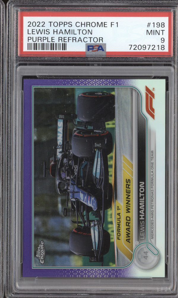 Lewis Hamilton 2022 Topps Chrome Formula 1 198 Purple Refractor 373/399 PSA 9