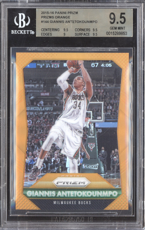 Giannis Antetokounmpo 2015-16 Panini Prizm 144 Orange 43/65 BGS 9.5