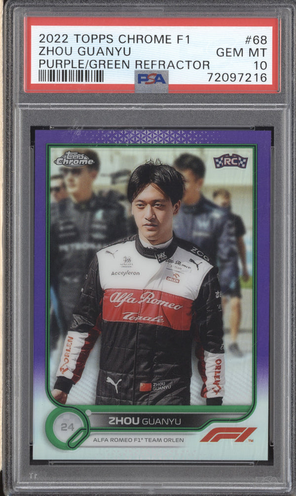 Zhou Guanyu 2022 Topps Chrome Formula 1 68 Purple Green RC PSA 10