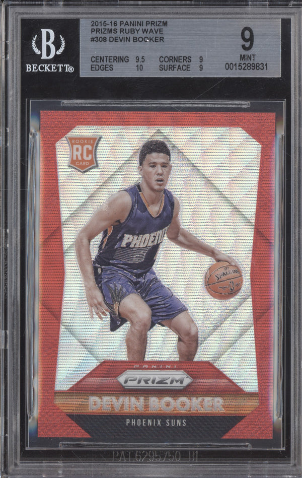 Devin Booker 2015-16 Panini Prizm 308 Ruby Wave RC 152/350 BGS 9