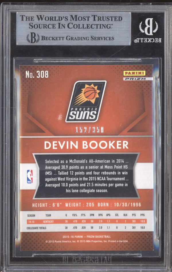 Devin Booker 2015-16 Panini Prizm 308 Ruby Wave RC 152/350 BGS 9