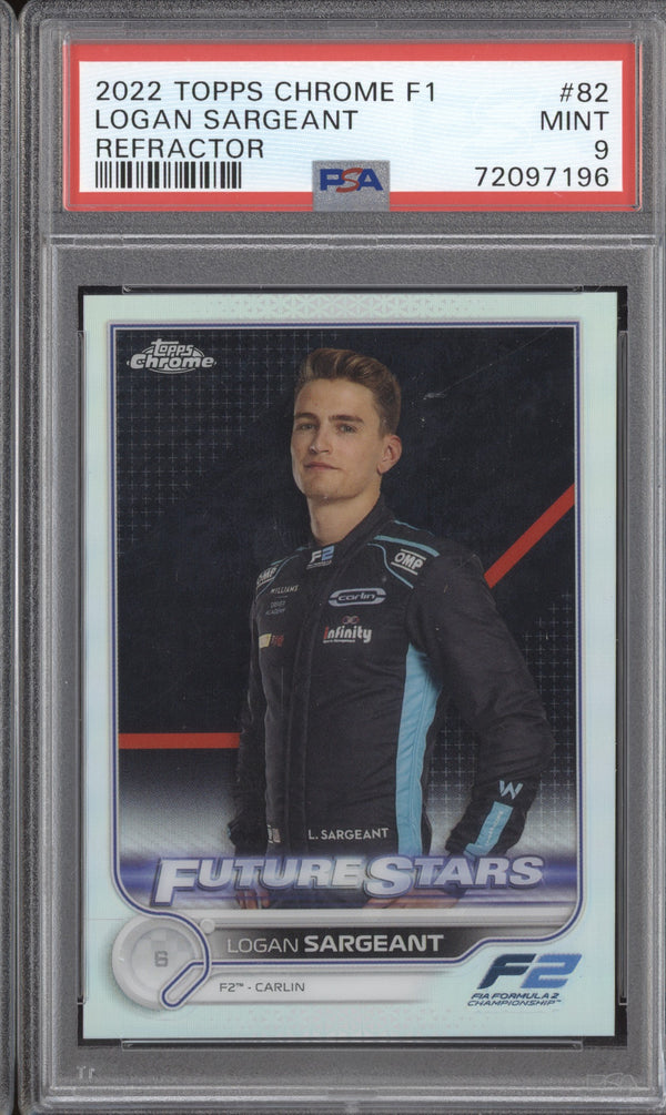 Logan Sargeant 2022 Topps Chrome Formula 1 82 Refractor RC PSA 9