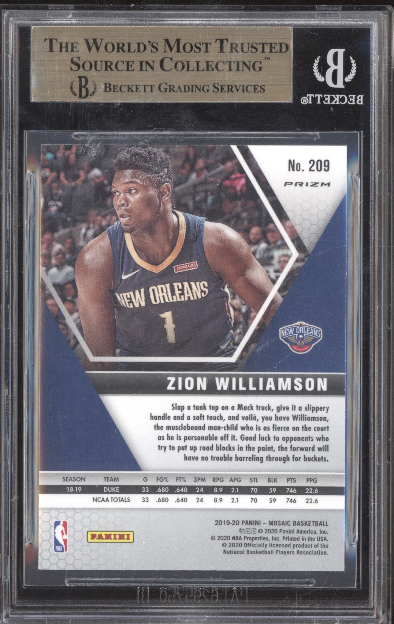 Zion Williamson 2019-20 Panini Mosaic 209 Pink Camo RC BGS 9.5